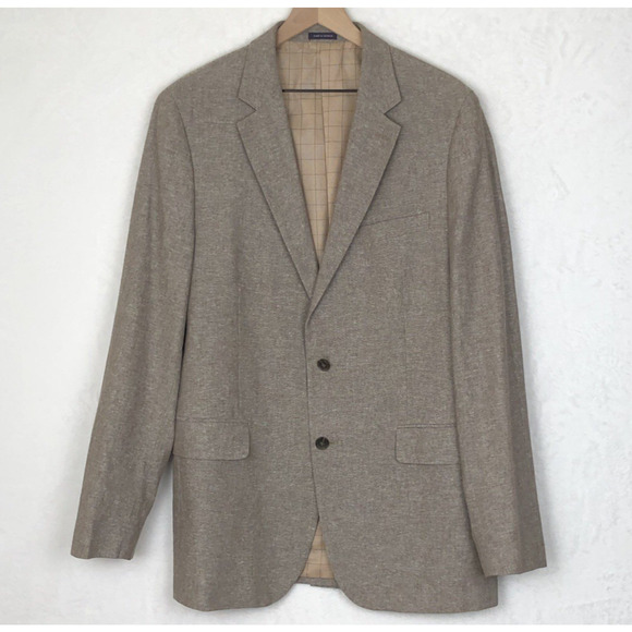 STAFFORD Linen Blend Sport Coat Sz 42L Tan Classic 2-Button Blazer‎ Jacket EUC - Picture 1 of 16
